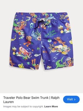 Polo Ralph Lauren Boy's Navy Bear Floral Print Swim Trunks Shorts Size 7